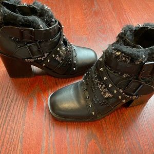 Kelsi Dagger Black Short Boots With Buckles and Block Heel Size 6